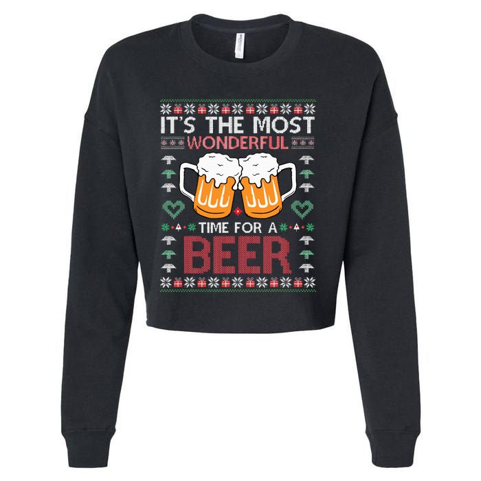 Xmas Wonderful Time For A Beer Ugly Christmas Sweaters Cropped Pullover Crew