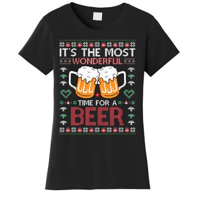 Xmas Wonderful Time For A Beer Ugly Christmas Sweaters Women's T-Shirt