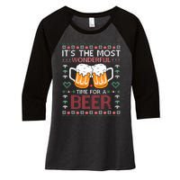 Xmas Wonderful Time For A Beer Ugly Christmas Sweaters Women's Tri-Blend 3/4-Sleeve Raglan Shirt