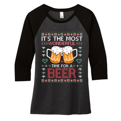 Xmas Wonderful Time For A Beer Ugly Christmas Sweaters Women's Tri-Blend 3/4-Sleeve Raglan Shirt