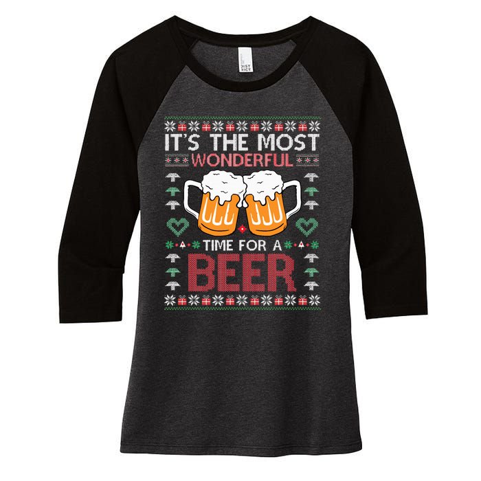 Xmas Wonderful Time For A Beer Ugly Christmas Sweaters Women's Tri-Blend 3/4-Sleeve Raglan Shirt