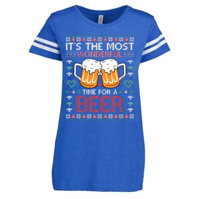 Xmas Wonderful Time For A Beer Ugly Christmas Sweaters Enza Ladies Jersey Football T-Shirt