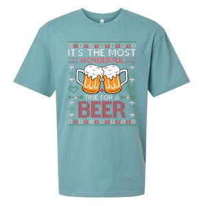 Xmas Wonderful Time For A Beer Ugly Christmas Sweaters Sueded Cloud Jersey T-Shirt