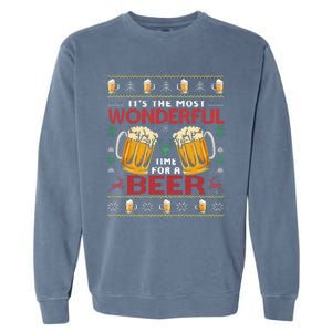 Xmas Wonderful Time For A Beer Ugly Christmas Sweaters  Garment-Dyed Sweatshirt