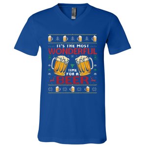 Xmas Wonderful Time For A Beer Ugly Christmas Sweaters  V-Neck T-Shirt