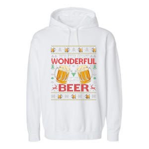 Xmas Wonderful Time For A Beer Ugly Christmas Sweaters  Garment-Dyed Fleece Hoodie