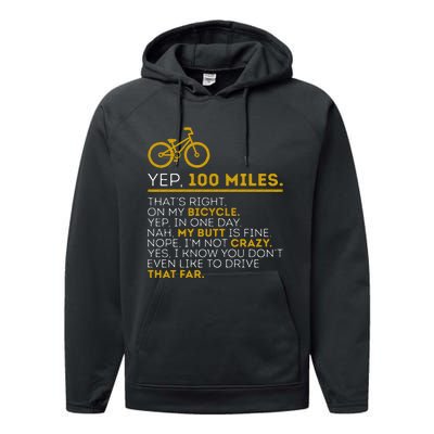 Yep 100 Miles Bike Cycling Humor Cyclist Bicycle Riding Love Performance Fleece Hoodie