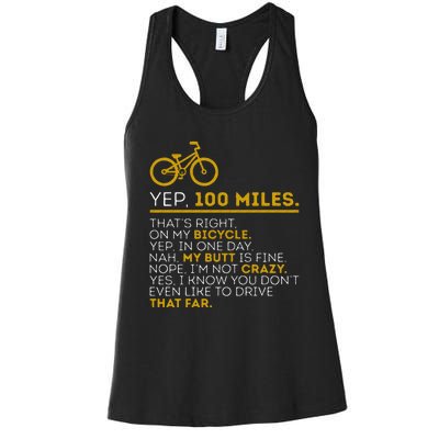 Yep 100 Miles Bike Cycling Humor Cyclist Bicycle Riding Love Women's Racerback Tank