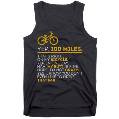 Yep 100 Miles Bike Cycling Humor Cyclist Bicycle Riding Love Tank Top