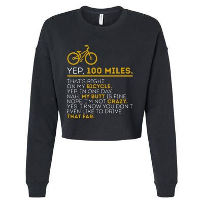 Yep 100 Miles Bike Cycling Humor Cyclist Bicycle Riding Love Cropped Pullover Crew