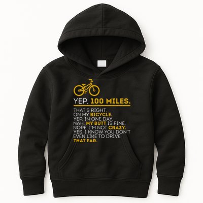 Yep 100 Miles Bike Cycling Humor Cyclist Bicycle Riding Love Kids Hoodie