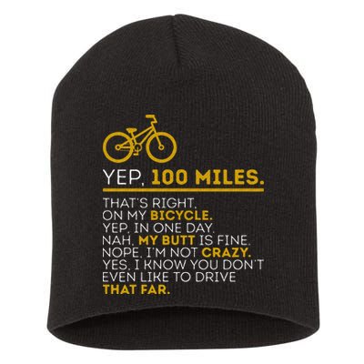 Yep 100 Miles Bike Cycling Humor Cyclist Bicycle Riding Love Short Acrylic Beanie