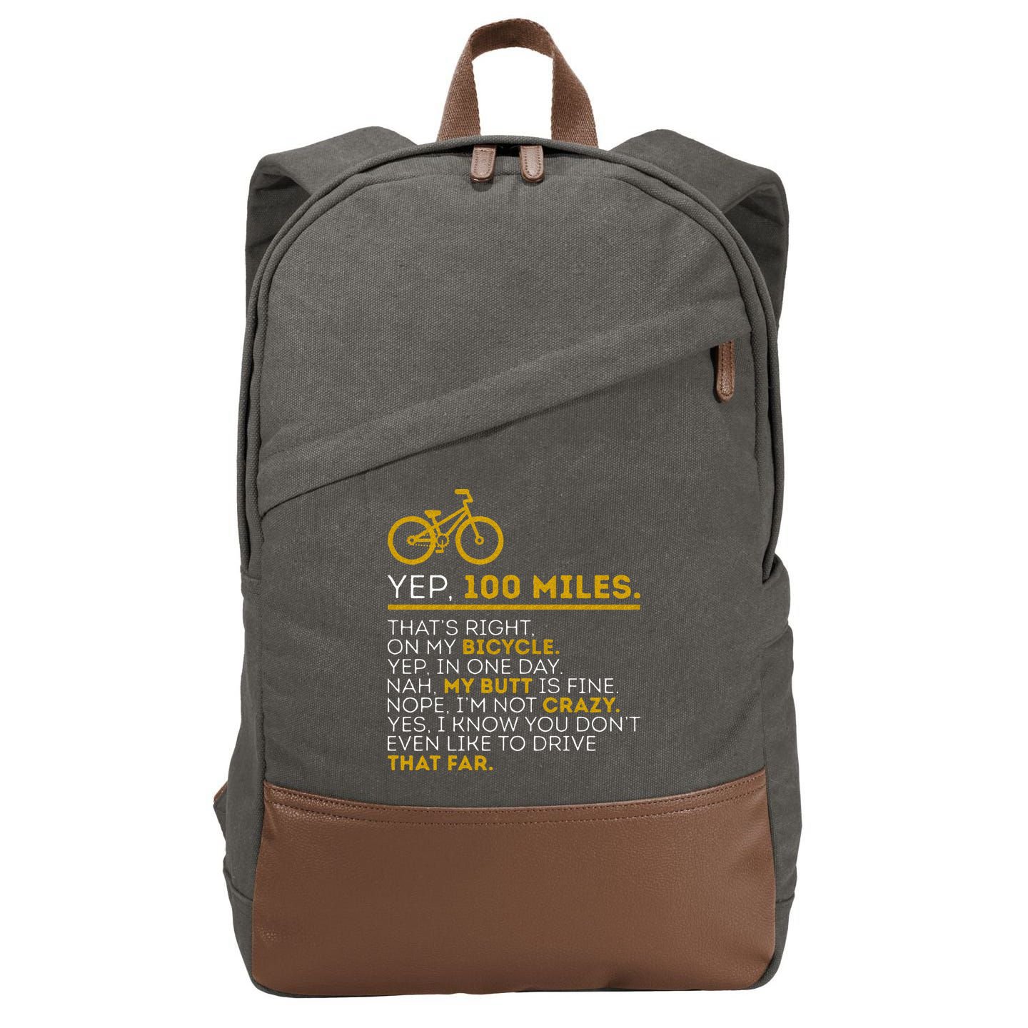 Yep 100 Miles Bike Cycling Humor Cyclist Bicycle Riding Love Cotton Canvas Backpack