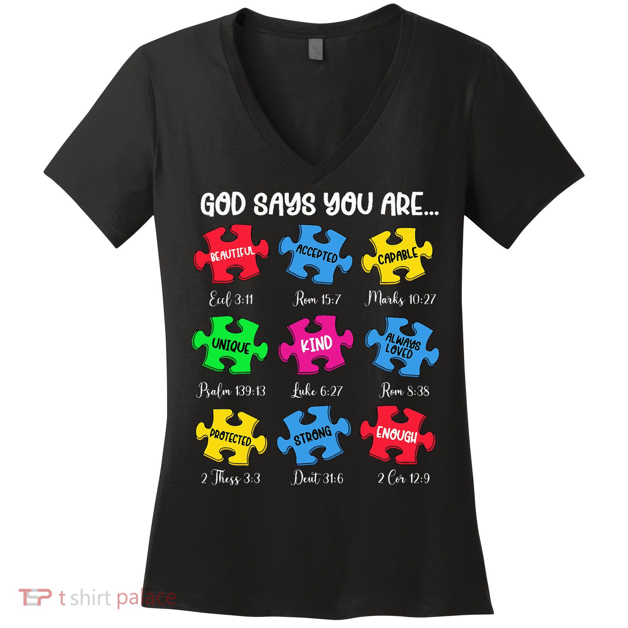 You Are Autism Awareness Puzzle Bible Verses Christian Women's V-Neck T-Shirt