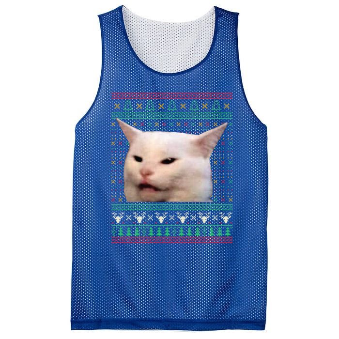 Yelling At A Cat Ugly Xmas Funny Meme Dress Gift Mesh Reversible Basketball Jersey Tank