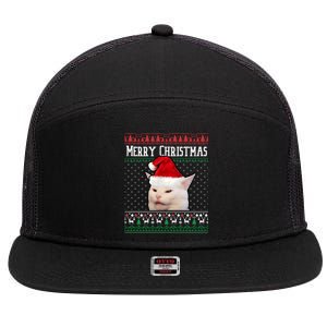 Yelling At A Smudge Cat Ugly Christmas Meme Great Gift 7 Panel Mesh Trucker Snapback Hat