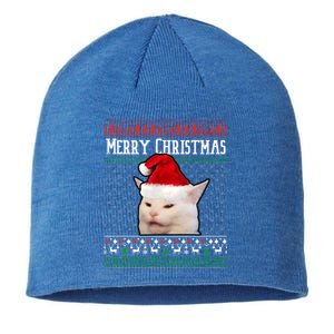 Yelling At A Smudge Cat Ugly Christmas Meme Great Gift Sustainable Beanie