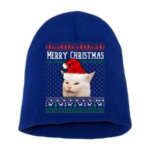 Yelling At A Smudge Cat Ugly Christmas Meme Great Gift Short Acrylic Beanie