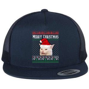 Yelling At A Smudge Cat Ugly Christmas Meme Great Gift Flat Bill Trucker Hat