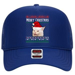 Yelling At A Smudge Cat Ugly Christmas Meme Great Gift High Crown Mesh Back Trucker Hat