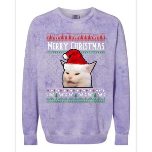 Yelling At A Smudge Cat Ugly Christmas Sweater Meme Cute Gift Colorblast Crewneck Sweatshirt