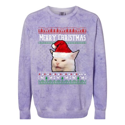 Yelling At A Smudge Cat Ugly Christmas Sweater Meme Cute Gift Colorblast Crewneck Sweatshirt