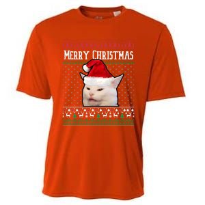 Yelling At A Smudge Cat Ugly Christmas Sweater Meme Cute Gift Cooling Performance Crew T-Shirt