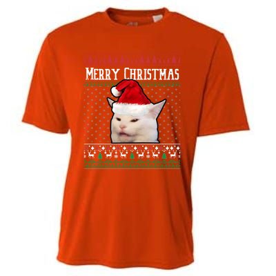 Yelling At A Smudge Cat Ugly Christmas Sweater Meme Cute Gift Cooling Performance Crew T-Shirt