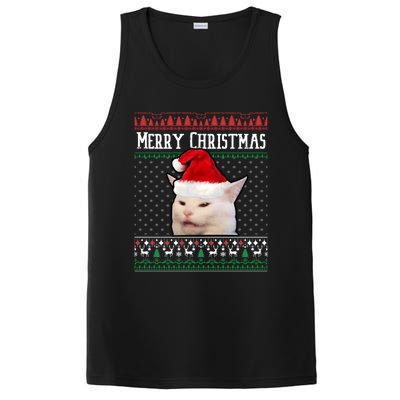 Yelling At A Smudge Cat Ugly Christmas Sweater Meme Cute Gift PosiCharge Competitor Tank