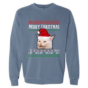 Yelling At A Smudge Cat Ugly Christmas Sweater Meme Cute Gift Garment-Dyed Sweatshirt