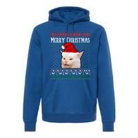 Yelling At A Smudge Cat Ugly Christmas Sweater Meme Cute Gift Premium Hoodie