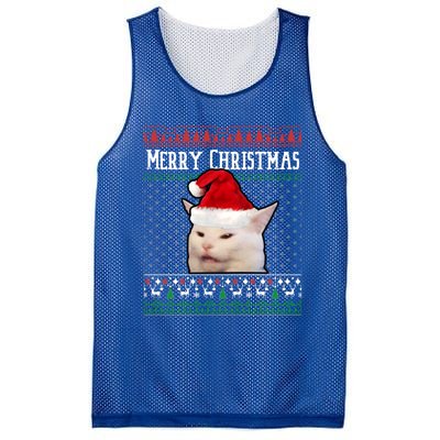 Yelling At A Smudge Cat Ugly Christmas Sweater Meme Cute Gift Mesh Reversible Basketball Jersey Tank