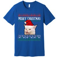 Yelling At A Smudge Cat Ugly Christmas Sweater Meme Cute Gift Premium T-Shirt