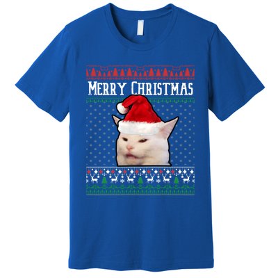 Yelling At A Smudge Cat Ugly Christmas Sweater Meme Cute Gift Premium T-Shirt