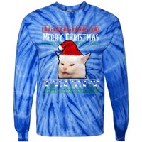 Yelling At A Smudge Cat Ugly Christmas Sweater Meme Cute Gift Tie-Dye Long Sleeve Shirt