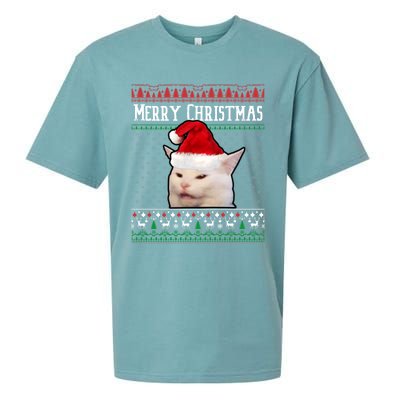 Yelling At A Smudge Cat Ugly Christmas Sweater Meme Cute Gift Sueded Cloud Jersey T-Shirt