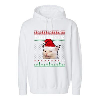 Yelling At A Smudge Cat Ugly Christmas Sweater Meme Cute Gift Garment-Dyed Fleece Hoodie