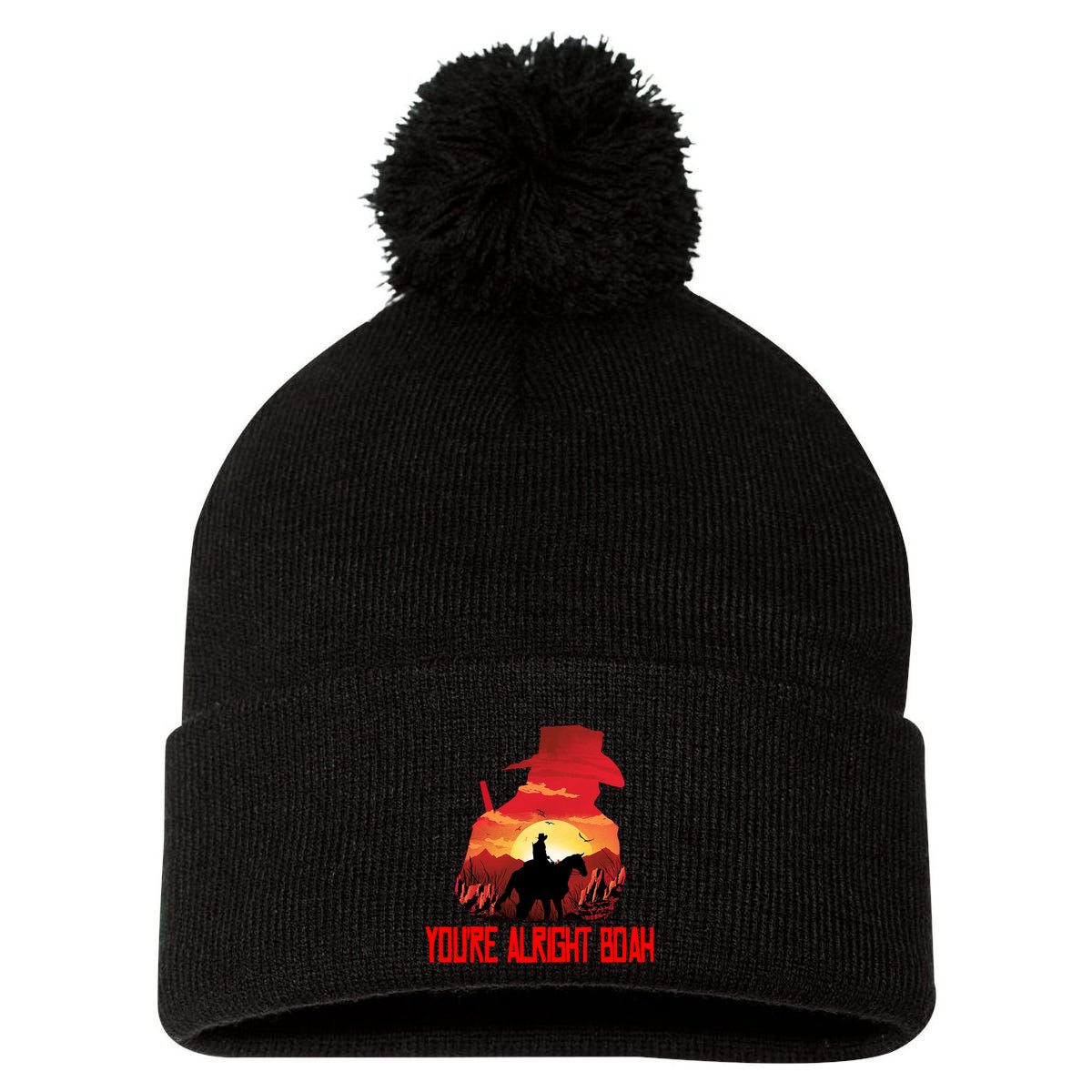 You’Re Alright Boah Rdr2 Style Gaming Pom Pom 12in Knit Beanie