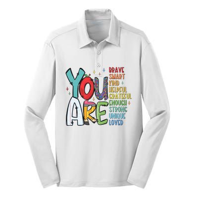 You Are Brave Smart Kind Back To School Silk Touch Performance Long Sleeve Polo