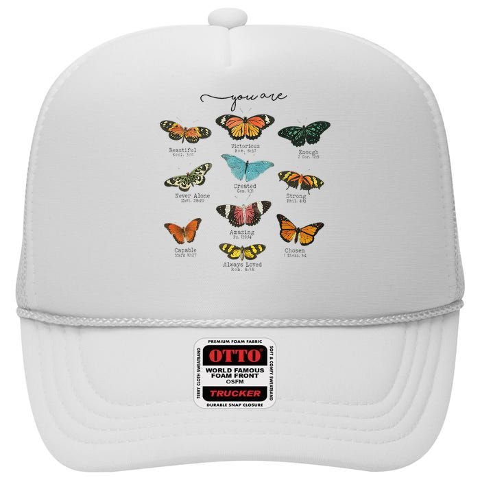 You Are Beautiful Bible Verse Religious Christian Butterfly High Crown Mesh Back Trucker Hat