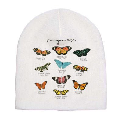 You Are Beautiful Bible Verse Religious Christian Butterfly Short Acrylic Beanie