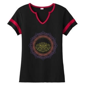 Yoga Art Buddhist Flower Blossom Spiritual Dala Lotus Gift Ladies Halftime Notch Neck Tee