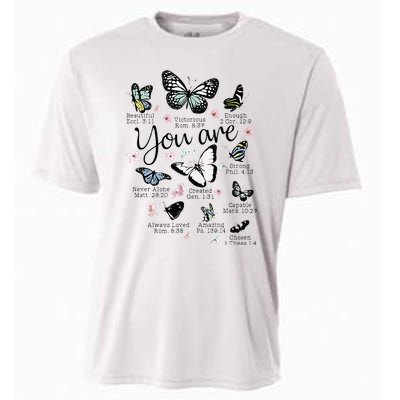 You Are Beautiful Bible Verse Religious Christian Butterfly Cooling Performance Crew T-Shirt