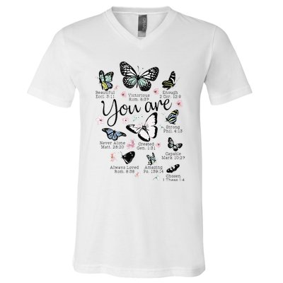 You Are Beautiful Bible Verse Religious Christian Butterfly V-Neck T-Shirt