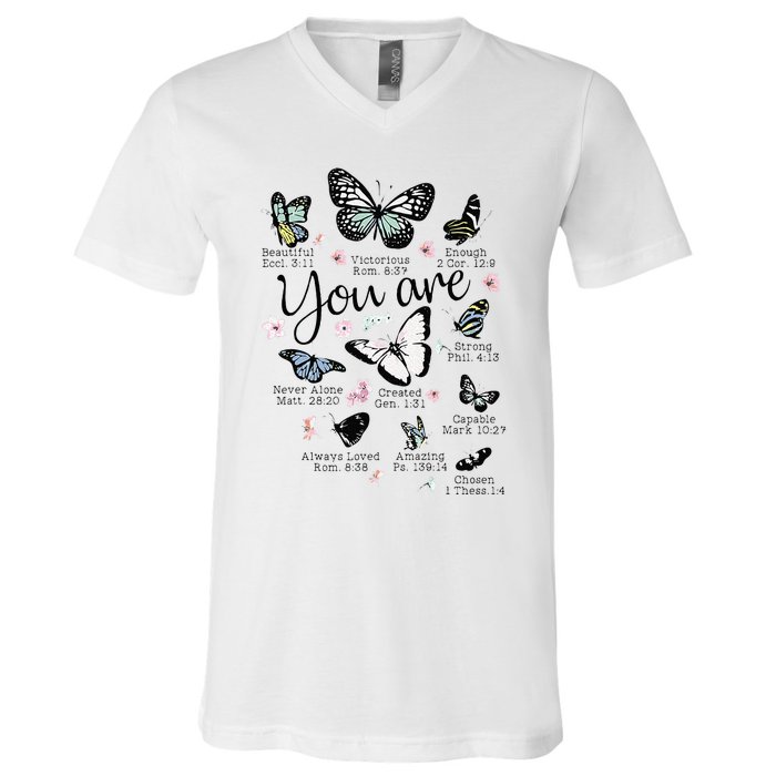 You Are Beautiful Bible Verse Religious Christian Butterfly V-Neck T-Shirt