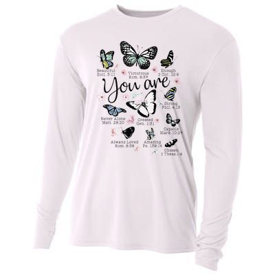 You Are Beautiful Bible Verse Religious Christian Butterfly Cooling Performance Long Sleeve Crew