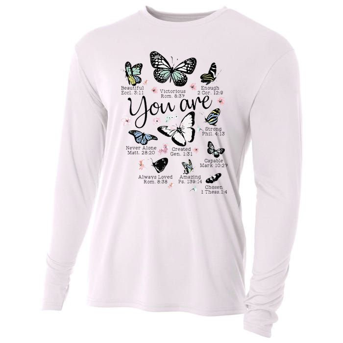 You Are Beautiful Bible Verse Religious Christian Butterfly Cooling Performance Long Sleeve Crew