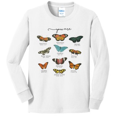 You Are Beautiful Bible Verse Religious Christian Butterfly Kids Long Sleeve Shirt