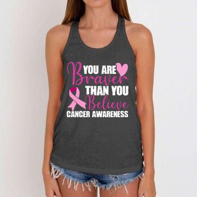 You Are Braver Than You Believe Breast Cancer Awareness Women's Knotted Racerback Tank