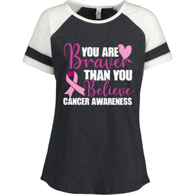 You Are Braver Than You Believe Breast Cancer Awareness Enza Ladies Jersey Colorblock Tee